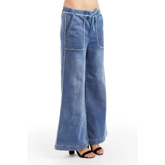 Tractr Soft Tencel Denim Wide Leg Pants Light Indigo Size Medium New - Picture 3 of 11
